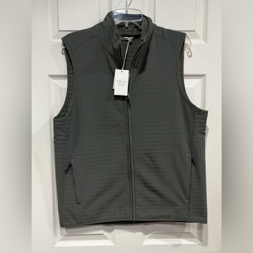 Free Fly Men's Medium Gridback Fleece Vest Dark Olive NWT Green Microgrid